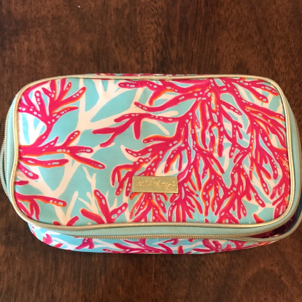 Lilly Pulitzer coral makeup case